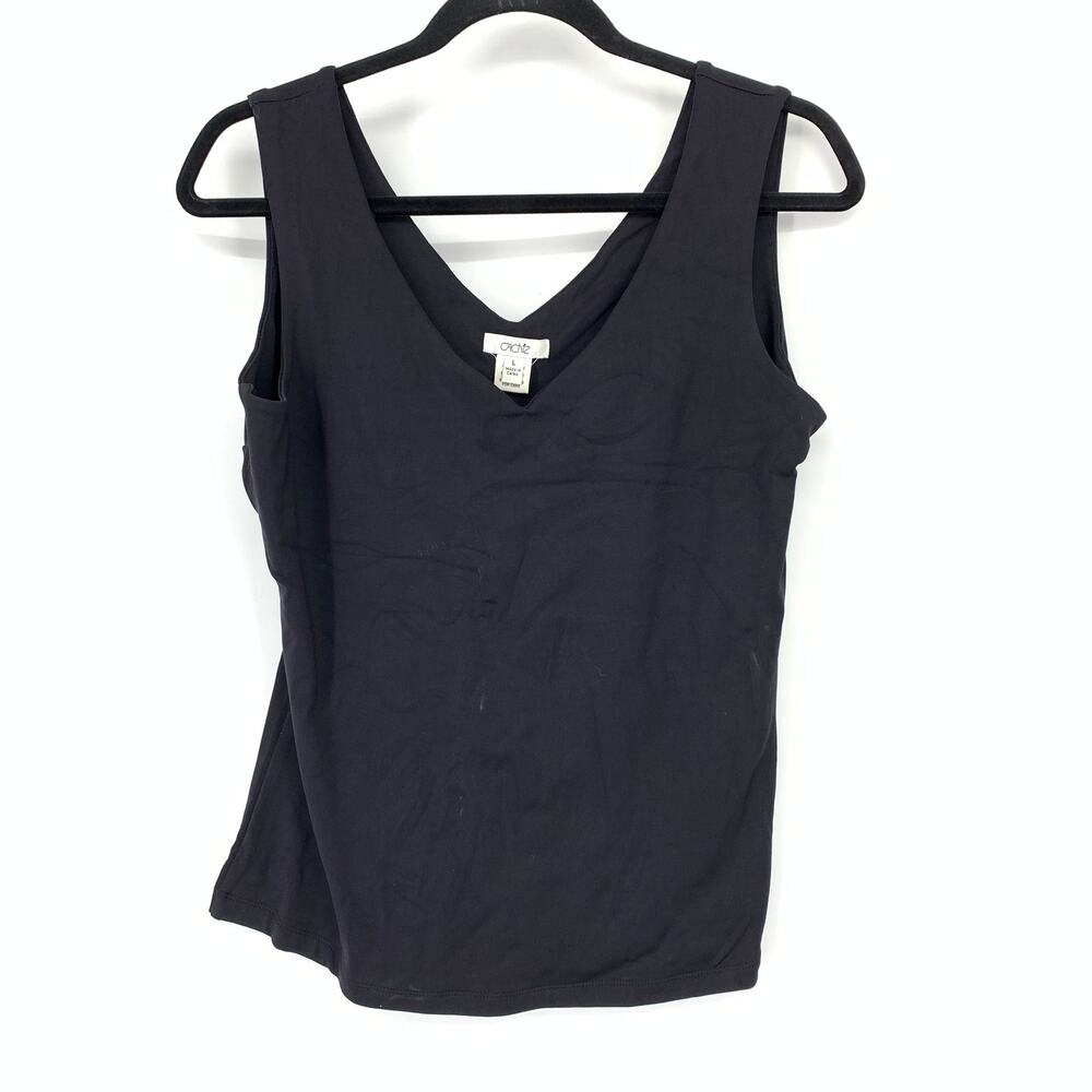 Vintage Cache V-Neck Sleeveless Tank Top Womens Size Large Black Double Layer